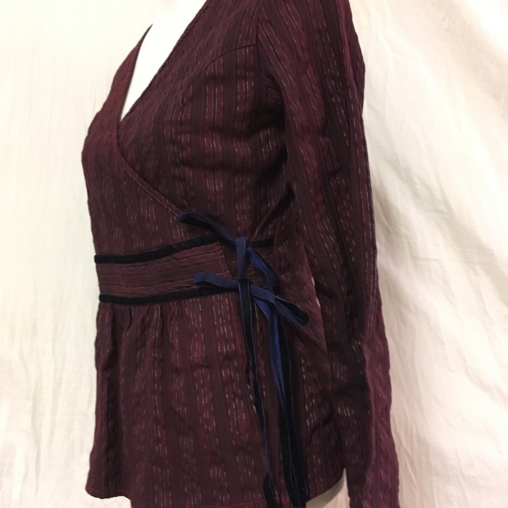 Vanity Brand Wrap Top Blouse Long Sleeves Striped - Picture 3 of 6